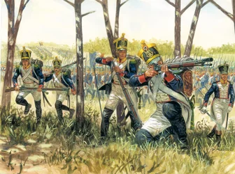 Pierwsze imperium: Francuscy woltyżerowie piechoty - Pierwsze imperium: Francuscy woltyżerowie potyczek - Ilustracja Giuseppe Rava