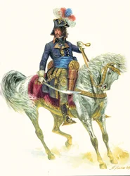 Joachim Murat (1767-1815) w bitwie pod Abukirem w 1799 r. podczas ekspedycji do Egiptu - Portret Joachima Murata podczas bitwy pod Abukirem (1799) - Ilustracja autorstwa Giuseppe Ravy