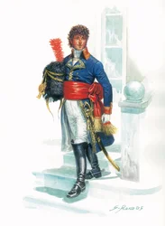 Portrait en pied de Joachim Murat (1767-1815) jeune militaire - Portret młodego Joachima Murata - Ilustracja Giuseppe Rava