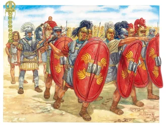 Roman Antiquite (Republika): grupa rzymskich legionistów - Republika rzymska: rzymscy legioniści - Ilustracja autorstwa Giuseppe Rava