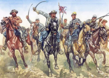 Wojna secesyjna (1861-1865) - Amerykańska wojna domowa: szarżująca kawaleria konfederatów - Ilustracja autorstwa Giuseppe Ravy