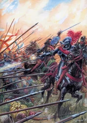 Wojny religijne: Bitwa pod Ivry 14 marca 1590 r. przyniosła zwycięstwo armii królewskiej nad Ligą Katolicką - Bitwa pod Ivry obchodzona 14 marca 1590 r. podczas francuskich wojen religijnych - Ilustracja autorstwa Giuseppe Rava