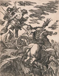 Gwałt Persefony z Plutonem na koniu po prawej, 1590-1607.