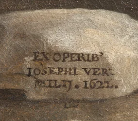 Sygnatura artysty, szopka, detal, 1622
