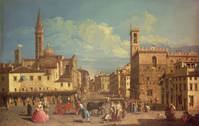 Badia Fiorentina i Palazzo Del Podesta na Piazza di San Firenze, ok. 1754 (olej na płótnie)
