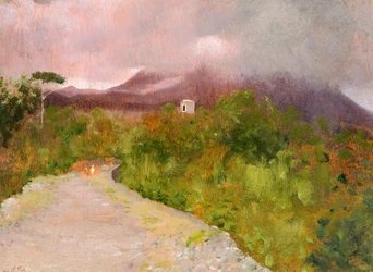 Fumarole z Wezuwiusza, ok. 1871, Giuseppe De Nittis (1846-1884), olej na płótnie, 9x17 cm