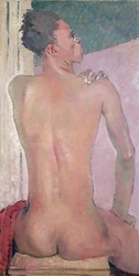 Widok z tyłu siedzącego czarnego mężczyzny, 1937