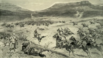 „Ostatni bastion dokonany przez Burów przed szarżą brytyjską kawalerią Kimberley”, 1900