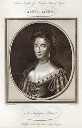 Karalienė Marija Kensingtono rūmuose, išgraviruota Harisono Rapino leidimui, išleista 1785 m. sausio 8 d.