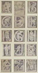 A-M, projekt na trzynaście liter alfabetu dla South Kensington Museum, 1864 (ołówek i szare pranie)