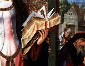 Św. Katarzyna i Filozofowie, fragment modlitewnika (olej na desce) (detal z 80755)