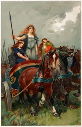 „Włócznia w ręku, Boadicea doprowadziła ich do ataku”, ilustracja z „Heroes und Heroines of English History” autorstwa Alice S. Hoffman