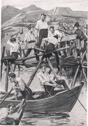 The Construction of the Bridge over the Guadiana, 3 kwietnia 1811, ilustracja z „British Battles on Land and Sea”, wydanej przez Cassell, Londyn, ok. 1910