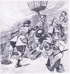 Śmierć von Trompa 31 lipca 1653, ilustracja z brytyjskich bitew na lądzie i morzu, 1915