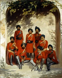 Oficerowie armii indyjskiej i podoficerowie, 2. pułk kawalerii, Punjab Frontier Force, c.1863