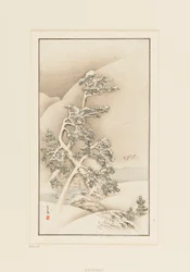 Woodblock Print-Drzewa w śniegu