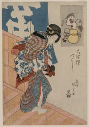 Kobieta wychodząca z łaźni z cyklu "Obrazki z Otsu", ok. 1930 r. połowa lat 20. XIX wieku.