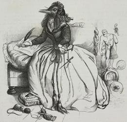 Kobieta piśmienna, karykatura Jean-Jacques Grandville (1803-1847), litografia Giovanniego Marianiego z Polioramy Pittoresco, n 18, 11 grudnia