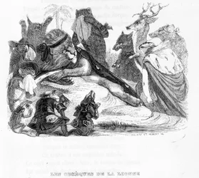 Pogrzeb lwicy - w „”Fables de La Fontaine”” il. wysłana przez Grandville