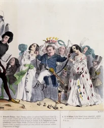 Karykatura na temat Alexandre Dumas Fils i Honoré de Balzac - autorstwa Grandville, w „Charivari”” z 21.02.1844 r.