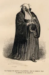 Bocian w sędzi. Miniatury ilustrowane przez JJ Granville. Grawerem sygnowany Caque w części zatytułowanej „Criminal Court of Animal Justice” napisanej przez Emile de La Bedolliere w „Sceny z życia prywatnego i publicznego zwierząt”. Paryż, J. Hetzel i Paul