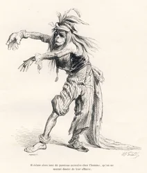 W człowieku powstało tak wiele zwierzęcych namiętności, że nie można wątpić w ich powinowactwo. Winiety ilustrowane przez JJ Granville. Grawer sygnował Porret w części zatytułowanej „Podróż lwa afrykańskiego w Paryżu” autorstwa Honore de Balzac w „Scen