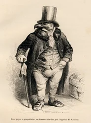 Sęp jako właściciel nieruchomości. Miniatury ilustrowane przez JJ Granville. Grawerem sygnowali Andrzej, Best i Leloir w części „Historia zająca” napisanej przez PJ Stahla w „Sceny z życia prywatnego i publicznego zwierząt”. Paryż, J. Hetzel i Paulin