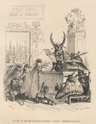 Śluby owadów. Miniatury ilustrowane przez JJ Granville. Grawer sygnowany Godardem w części zatytułowanej "Przygody motyla" napisanej przez PJ Stahla w "Scenach z życia prywatnego i publicznego zwierząt". Paryż, J. Hetzel i Paulin