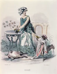 Świerk, z "Les Fleurs Animees", wyryty przez Charlesa Goeffroy (1819-82), 1847 (rycina kolorowa)