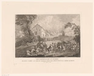 Krajobraz z maszerującą grupą żołnierzy Les Fatigues de la Guerre (tytuł na obiekcie) Grafiki wg Antoine Watteau (tytuł serii) L