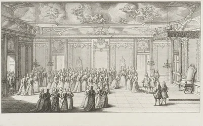Sala audiencyjna podczas przyjęcia panny młodej w Pałacu Drezdeńskim 2 września 1719 r.