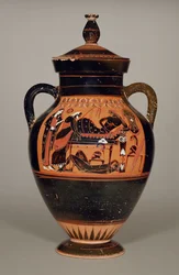 Amfora brzuszna przedstawiająca Priama i Achillesa, ok.550 pne (ceramiczna) (patrz także 288279, 293742 i 307550)