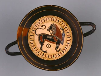 Laconian Black-Figura Kylix przypisywana malarzowi Hunta, ok. 540 pne (terakota)