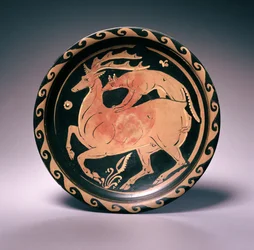 Apulijskie naczynie czerwonofigurowe, przypisywane malarzowi Lampasa, ok. 350-325 p.n.e. (terakota)