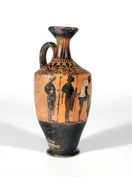 Lekythos, Wojownicy uzbrajający się do bitwy, 510-500 p.n.e.