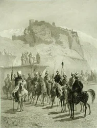 Zamek Atskhour, Akhaltsik, tablica 10 z księgi o Kaukazie, sztychowana przez Adolphe