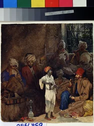 „Zajazd w Izmirze w Turcji” (Kawiarnia w Smyrnie) Akwarela Grigori Gagarina (Gagarina) (1810-1893) 1835 Państwowe Muzeum Sztuk Pięknych im. A. Puszkina Moskwa