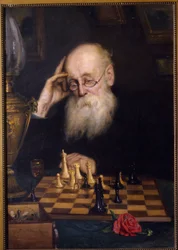 Szachy przeciwko sobie (Szachy z samym sobą). Obraz Grigorija (Grigoriy, Grigory) Grigoryevich Myasoyedov (Myasoedov, Miasoedov) (1834-1911), olej na płótnie