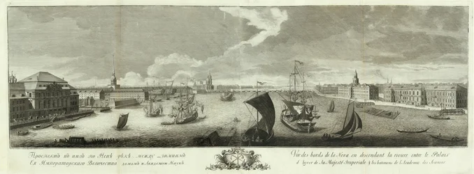 Widok na Newę w dole rzeki między Pałacem Zimowym a Akademią Nauk Księga do 50-lecia Petersburga, 1753