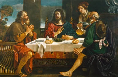 Wieczerza w Emaus, Giovanni Francesco Barbieri, znany jako Guercino (1591-1666), olej na płótnie