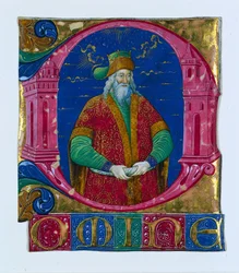 Inicjał D[omine] z księgi chóralnej: Król Salomon, ok. 1930 r. 1470-1480.