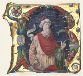 Inicjał R z księgi chóralnej z królem Dawidem, c. 1470-1480.