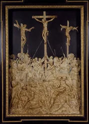 Ukrzyżowanie, przypisywane Guglielmo della Porta (1515-1577), płaskorzeźba woskowa, Włochy
