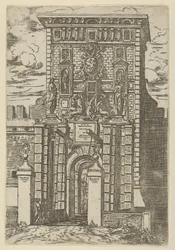 Porta Galliera, brama wjazdowa do Bolonii i most zwodzony z tymczasowymi dekoracjami..., 1598.