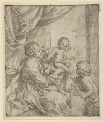Dziewica z Dzieciątkiem przy stole z młodym Janem Chrzcicielem, ok. godz. 1600-1640.