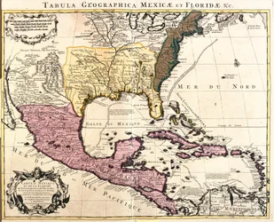 Mapa Meksyku i Florydy (USA) z wyspami karaibskimi (Kuba, Haiti, Jamajka, Antyle) (akwaforta)