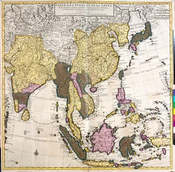 Pakistan, Indie, Nepal, Bhutan, Bangladesz, Sri Lanka, wschodnie Chiny, Korea Północna, Korea Południowa, Japonia, Birma, Tajlandia, Laos, Wietnam, Kambodża, Indonezja, Filipiny, Malezja.