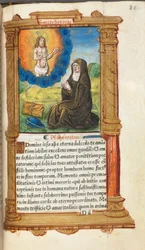 Drukowana księga godzin (do użytku rzymskiego): fol. 90r, św. Brygida modląca się przed objawieniem Chrystusa