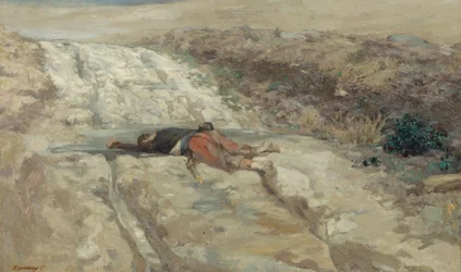 Scena z wojny 1870 roku: martwy żołnierz na polu bitwy, ok. 1870 (olej na płótnie)
