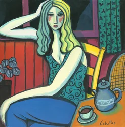 Dziewczyna pijąca herbatę, 2008 (gwasz na papierze)